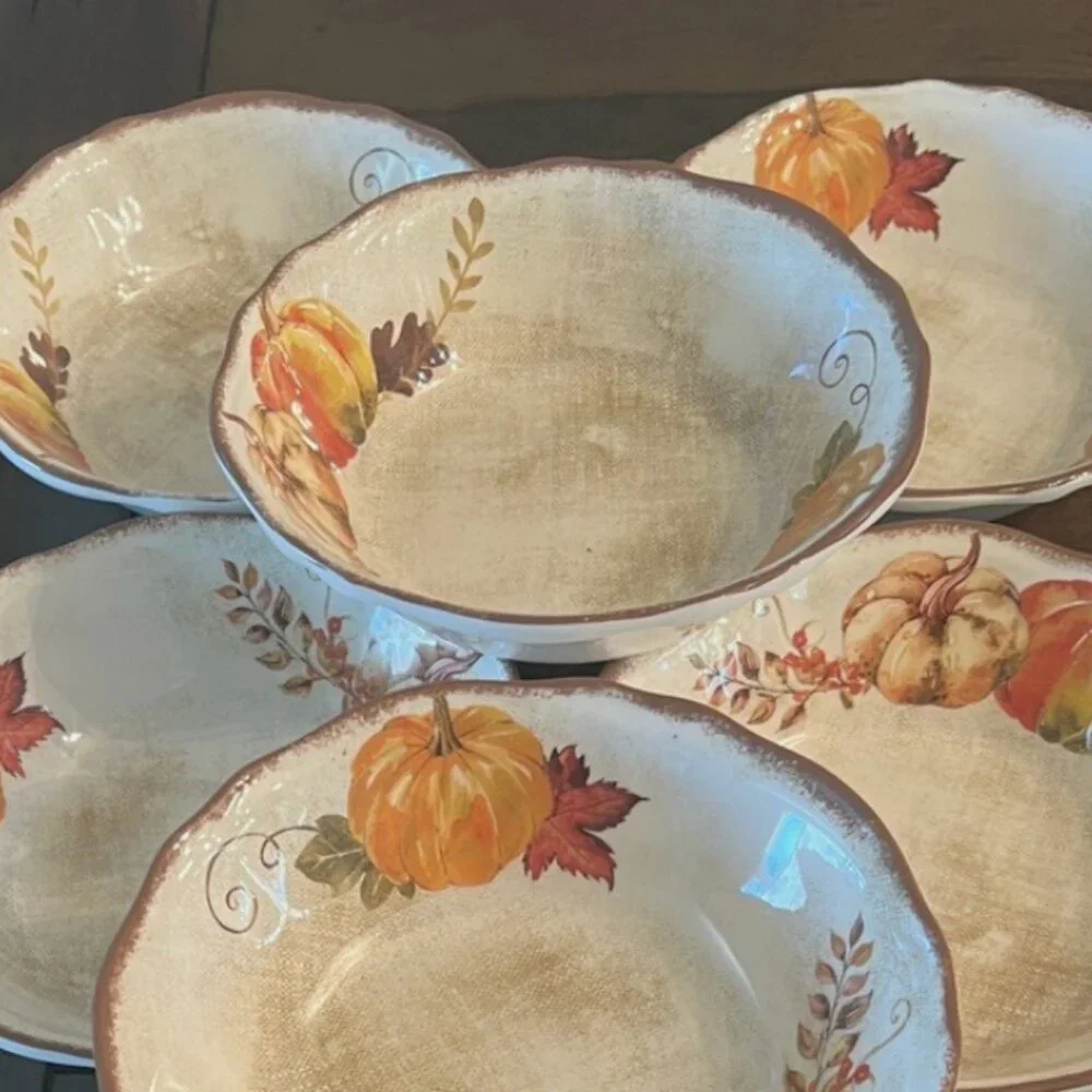 Rachel Ashwell Fall Harvest Pumpkins 6 Melamine Bowls  - salad / soup bowls. - Picture 3 of 3